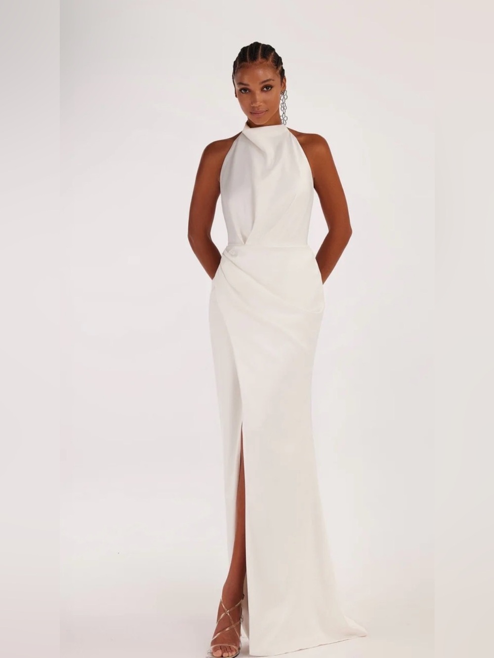 Milla White Mock neck Slit dress